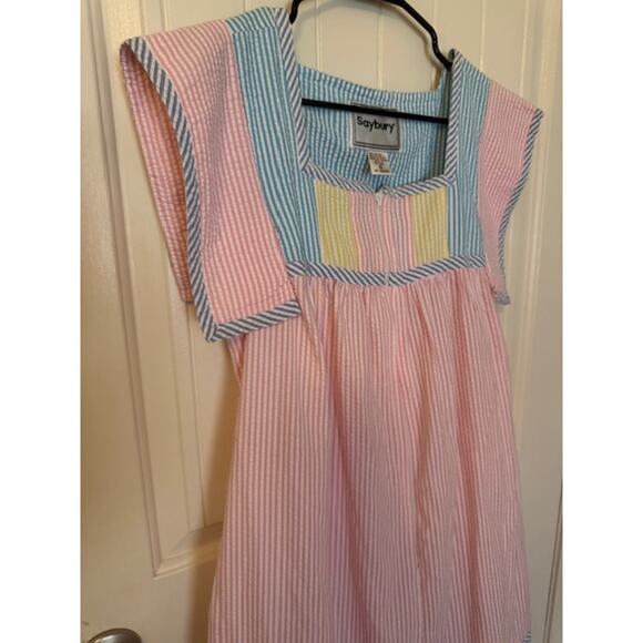 Saybury Vintage 80's Gingham Seersucker Zip Up Patchwork Tiered House Dress XS - Picture 3 of 10